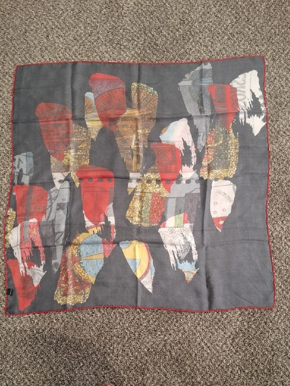 Black Multicolor Abstract Silk Accent Scarf by Bianca Emiliano